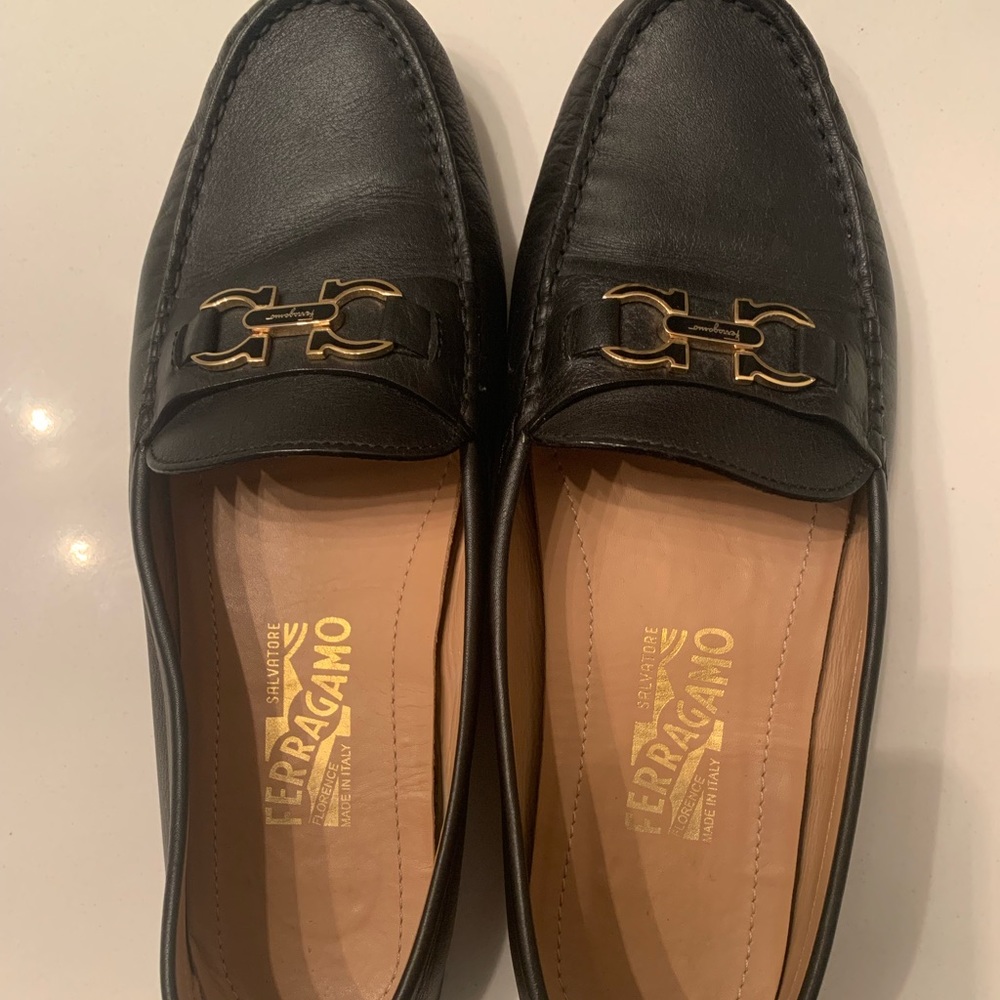 Black leather Ferragamo Drivers/Loafers 8.5